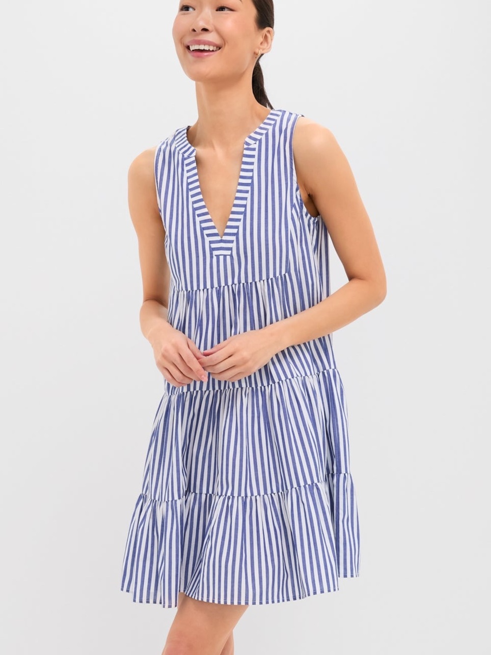 Pomander Place Striped Tiered Cotton Coastal Cottagecore Poplin Kenzo Dress M